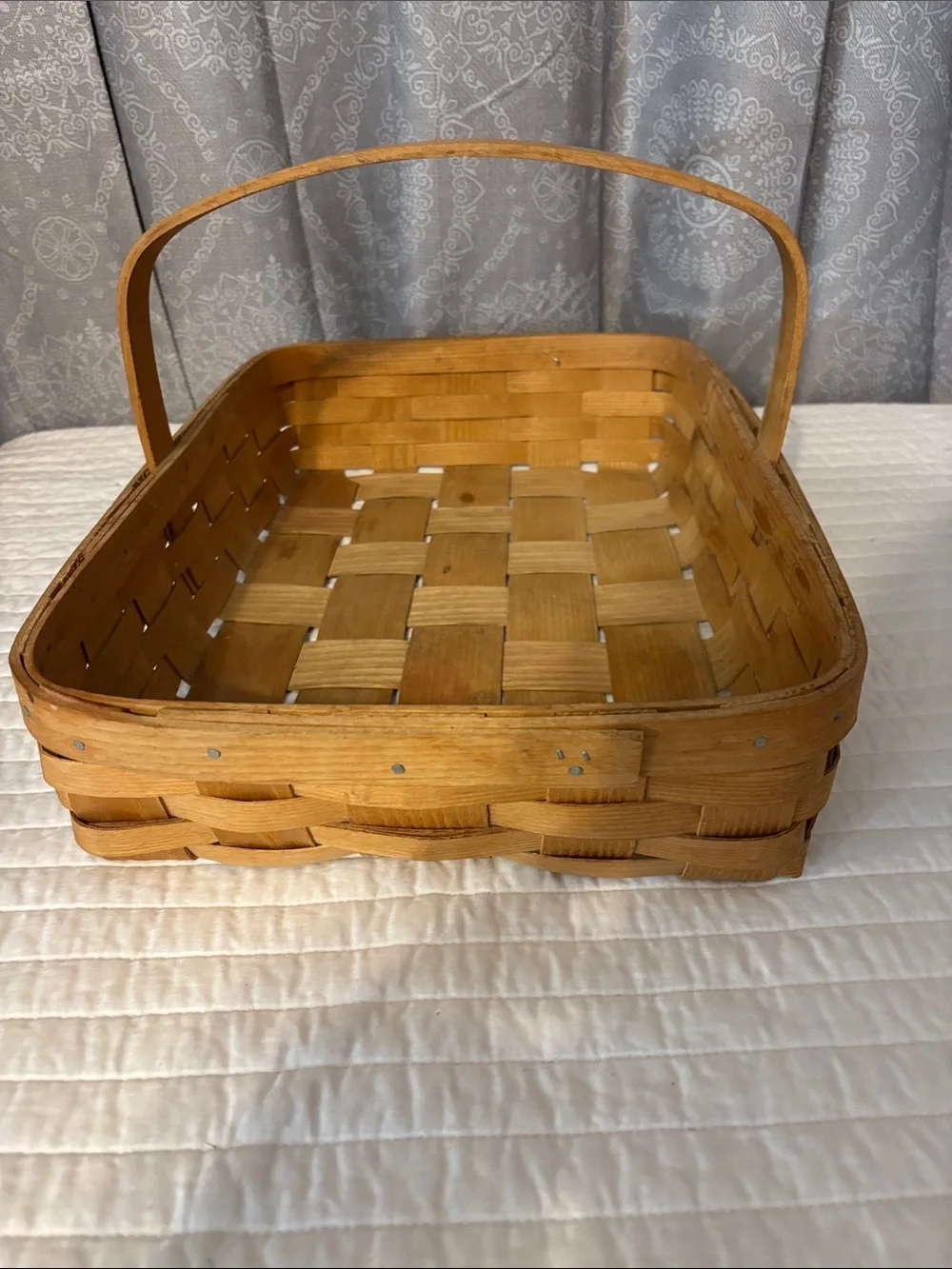 Handwoven Rectangular Storage Basket with Handle - Honey Tan